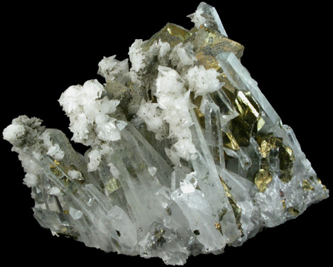 Chalcopyrite and Calcite on Quartz from Groundhog Mine, Central District, Grant County, New Mexico