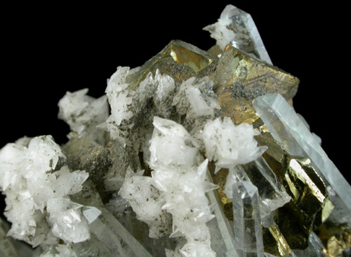 Chalcopyrite and Calcite on Quartz from Groundhog Mine, Central District, Grant County, New Mexico