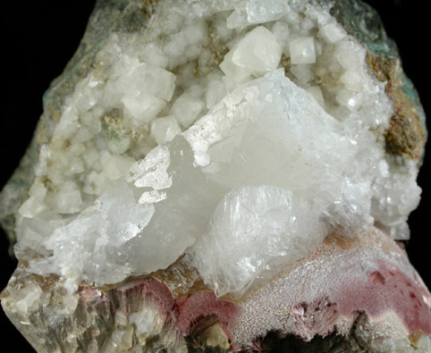 Heulandite on Pectolite with Calcite from Upper New Street Quarry, Paterson, Passaic County, New Jersey