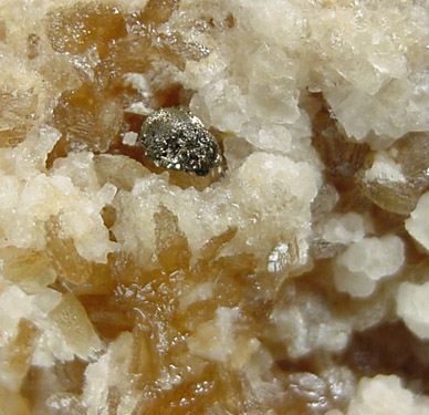 Stilbite with Calcite and Pyrite from 700' level, Sta.167, Queens Tunnel of NYC Water Tunnel #3, Woodside, Queens, New York City, New York