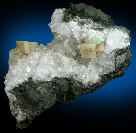 Chabazite-Ca, Calcite, Prehnite, Quartz from Upper New Street Quarry, Paterson, Passaic County, New Jersey