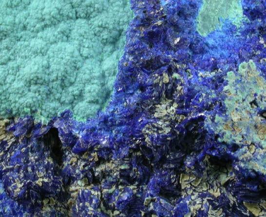 Azurite on Chrysocolla from Morenci Mine, Northwest Extension, Clifton District, Greenlee County, Arizona