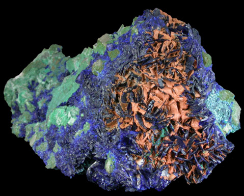 Azurite on Chrysocolla from Morenci Mine, Northwest Extension, Clifton District, Greenlee County, Arizona