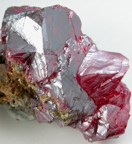 Cinnabar (penetration twins) on Calcite-Quartz matrix from Red Bird Mine, Antelope Springs District, 24 km east of Lovelock, Pershing County, Nevada