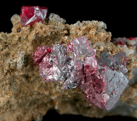 Cinnabar (penetration twins) on Calcite-Quartz matrix from Red Bird Mine, Antelope Springs District, 24 km east of Lovelock, Pershing County, Nevada