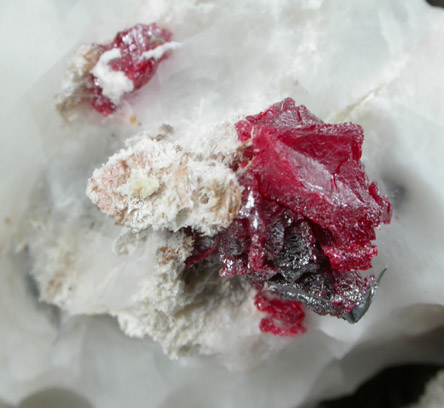 Cinnabar (penetration twins) and Stibnite in Calcite from Red Bird Mine, Antelope Springs District, 24 km east of Lovelock, Pershing County, Nevada