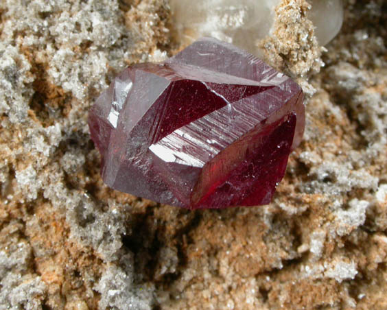 Cinnabar (penetration twin) on Quartz-rich matrix from Red Bird Mine, Antelope Springs District, 24 km east of Lovelock, Pershing County, Nevada