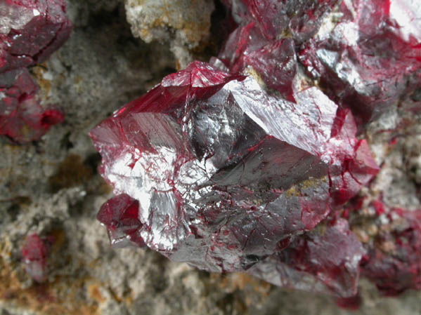 Cinnabar (penetration twins) on Quartz-rich matrix from Red Bird Mine, Antelope Springs District, 24 km east of Lovelock, Pershing County, Nevada