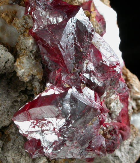 Cinnabar (penetration twins) on Quartz-rich matrix from Red Bird Mine, Antelope Springs District, 24 km east of Lovelock, Pershing County, Nevada