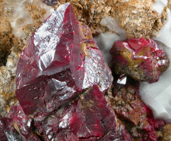 Cinnabar (penetration twins) on Quartz-rich matrix from Red Bird Mine, Antelope Springs District, 24 km east of Lovelock, Pershing County, Nevada