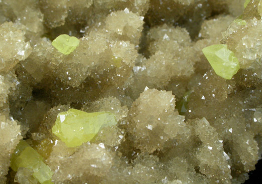 Sulfur on Calcite from Machw mine, Tarnobrzeg, Poland