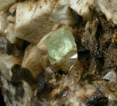 Fluorite on Microcline with Smoky Quartz from Moat Mountain, Hale's Location, Carroll County, New Hampshire