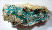 Dioptase in Calcite from Altyn-Tyube, 66 km east of Karagandy, Karaganda Oblast', Kazakhstan (Type Locality for Dioptase)