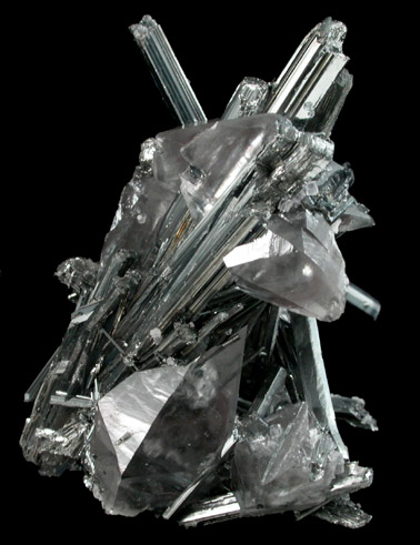 Stibnite with Calcite from Kadamzhay, Osh Oblast, Kyrgyzstan