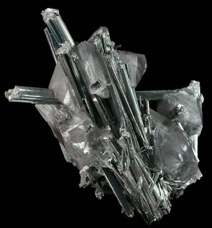 Stibnite with Calcite from Kadamzhay, Osh Oblast, Kyrgyzstan