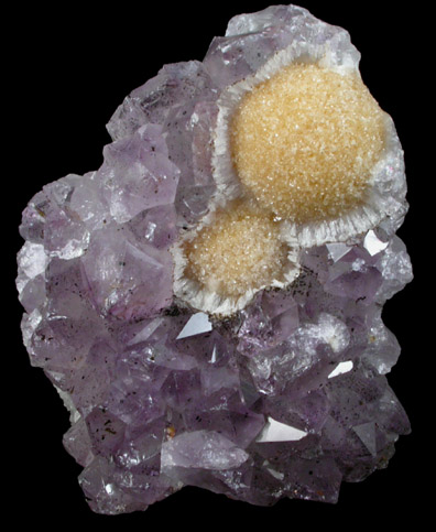 Calcite on Amethyst Quartz from Rio Grande do Sul, Brazil