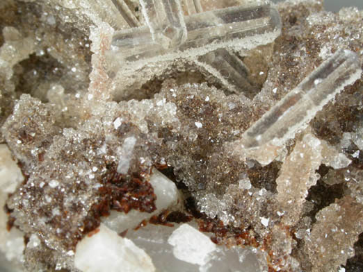 Hubeite, Apophyllite, Inesite on Quartz from Fengjiashan Mine, Daye District, Huangshi, Hubei Province, China (Type Locality for Hubeite)