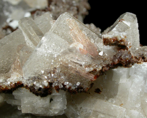 Hubeite, Apophyllite, Inesite on Quartz from Fengjiashan Mine, Daye District, Huangshi, Hubei Province, China (Type Locality for Hubeite)