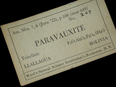 Paravauxite from Llallagua, Bustillos Province, Potosi Department, Bolivia (Type Locality for Paravauxite)