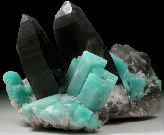 Quartz var. Smoky Quartz and Microcline var. Amazonite from Smoky Hawk Mine, Jewel Pocket, Florissant, Teller County, Colorado