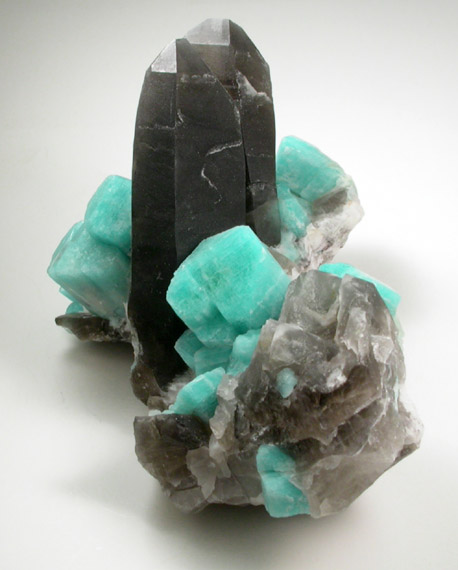 Quartz var. Smoky Quartz and Microcline var. Amazonite from Smoky Hawk Mine, Jewel Pocket, Florissant, Teller County, Colorado