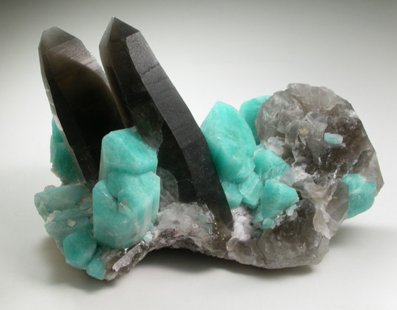 Quartz var. Smoky Quartz and Microcline var. Amazonite from Smoky Hawk Mine, Jewel Pocket, Florissant, Teller County, Colorado