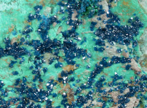 Cornetite on Chrysocolla with Malachite from L'Etoile du Congo Mine, Lubumbashi, Katanga Copperbelt, Haut-Katanga Province, Democratic Republic of the Congo (Type Locality for Cornetite)