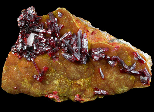 Realgar on Orpiment and Barite from Quiruvilca District, Santiago de Chuco Province, La Libertad Department, Peru