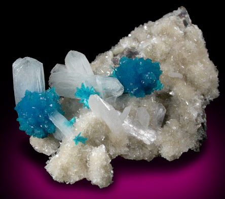 Cavansite on Stilbite-Ca from Wagholi Quarry, Maharashtra, India