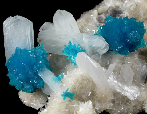 Cavansite on Stilbite-Ca from Wagholi Quarry, Maharashtra, India