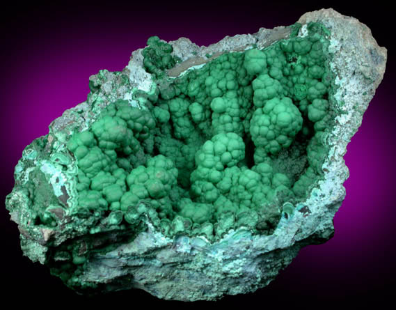 Malachite from Kolwezi Mining District, 240 km WNW of  Lubumbashi, Katanga Copperbelt, Lualaba Province, Democratic Republic of the Congo