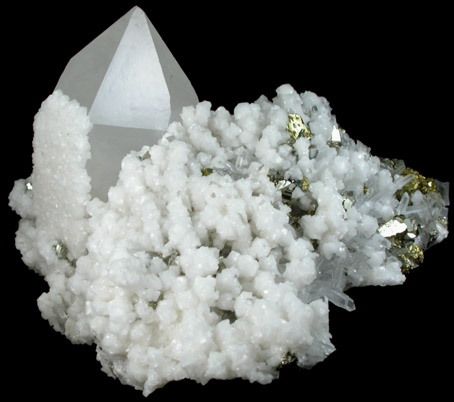 Quartz with Calcite, Pyrite, Chalcopyrite, from Boldut Mine, Cavnic, Maramures, Romania