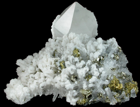 Quartz with Calcite, Pyrite, Chalcopyrite, from Boldut Mine, Cavnic, Maramures, Romania