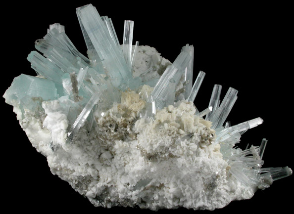 Beryl var. Aquamarine with Muscovite on Albite from Nagar, Hunza Valley, Gilgit District, Gilgit-Baltistan, Pakistan