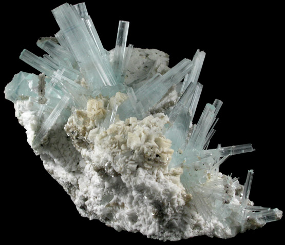 Beryl var. Aquamarine with Muscovite on Albite from Nagar, Hunza Valley, Gilgit District, Gilgit-Baltistan, Pakistan