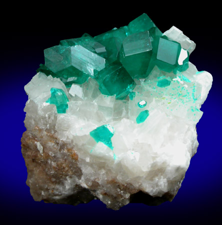 Dioptase on Calcite from Tsumeb Mine, Otavi-Bergland District, Oshikoto, Namibia