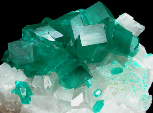 Dioptase on Calcite from Tsumeb Mine, Otavi-Bergland District, Oshikoto, Namibia