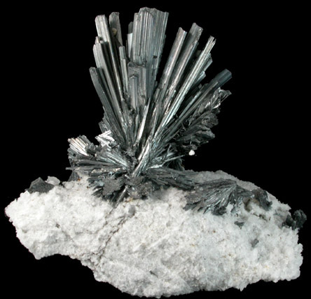 Stibnite on Calcite from Herja Mine (Kisbanya), Baia Mare, Maramures, Romania