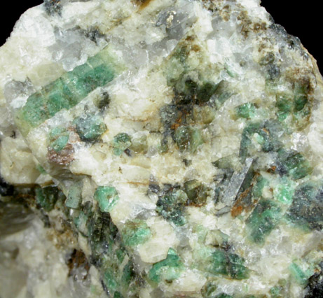 Beryl var. Emerald with Schorl Tourmaline in Quartz from Crabtree Mine, Spruce Pine District, Mitchell County, North Carolina