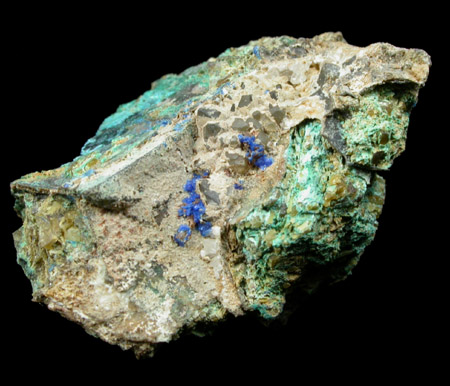 Linarite on Quartz with Chrysocolla from Ecton Mine, Perkiomen District, Audubon, Montgomery County, Pennsylvania