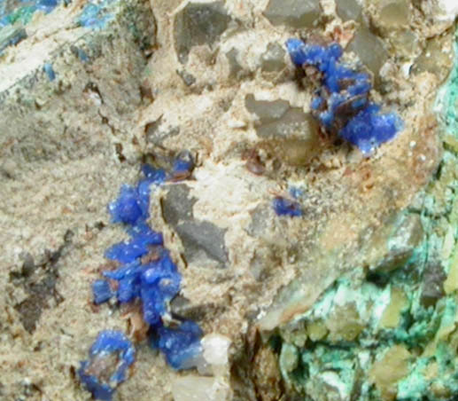 Linarite on Quartz with Chrysocolla from Ecton Mine, Perkiomen District, Audubon, Montgomery County, Pennsylvania