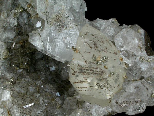 Gypsum, Calcite, Pyrite, Quartz from Prospect Park Quarry, Prospect Park, Passaic County, New Jersey