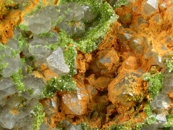 Pyromorphite on Quartz from Wheatley Mine, Phoenixville, Chester County, Pennsylvania