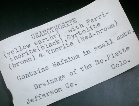 Thorite and Zircon var. Cyrtolite with trace Hafnium from South Platte District, Jefferson County, Colorado