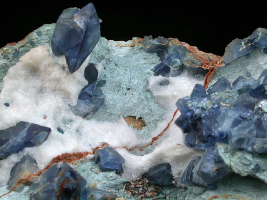 Benitoite on Natrolite with Neptunite from Benitoite Gem Mine, San Benito County, California (Type Locality for Benitoite)