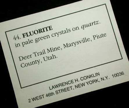 Fluorite on Quartz from Deer Trail Mine, Deer Trail Mountain-Alunite Ridge mining area, 8 km SSW of Marysvale, Piute County, Utah