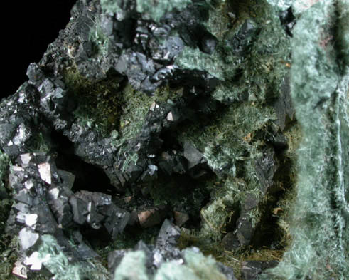 Magnetite with Actinolite var. Byssolite from French Creek Iron Mines, St. Peters, Chester County, Pennsylvania