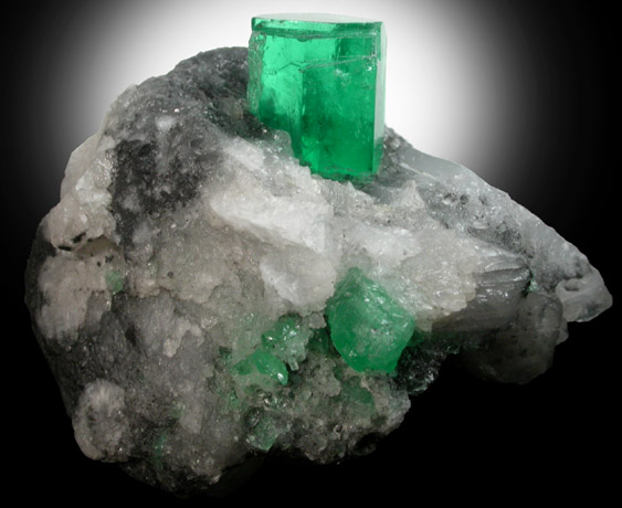 Beryl var. Emerald in Calcite from Coscuez Mine, Vasquez-Yacopí District, Boyacá Department, Colombia