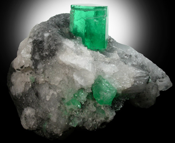 Beryl var. Emerald in Calcite from Coscuez Mine, Vasquez-Yacop District, Boyac Department, Colombia