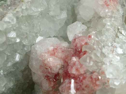 Analcime with Hematite inclusions on Calcite with Prehnite from Upper New Street Quarry, Paterson, Passaic County, New Jersey